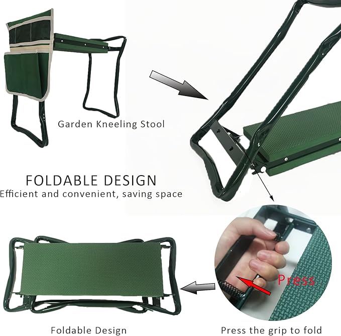 Garden Kneeler and Seat Heavy Duty - Foldable Kneeling Stool with Large Tool Pouch &amp Storage Bag Space-Saving Ideal Gift for Gardeners Seniors &amp Parents