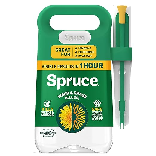Spruce Weed Killer Spray - Snap &amp Spray Weed &amp Grass Killer₂ Powered Starter Kit - Reusable Sprayer with Wand for Spot-Treating Driveways Gardens &amp More (64 Oz Bottle)