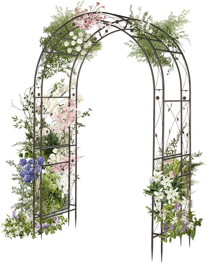 VINGLI Garden Arbor Arch for Wedding Ceremony Party Christmas Garden Decor Steel Garden Trellis for Plant Climbing Pergola for Garden Backyard Lawn (Arch Top Bronze)