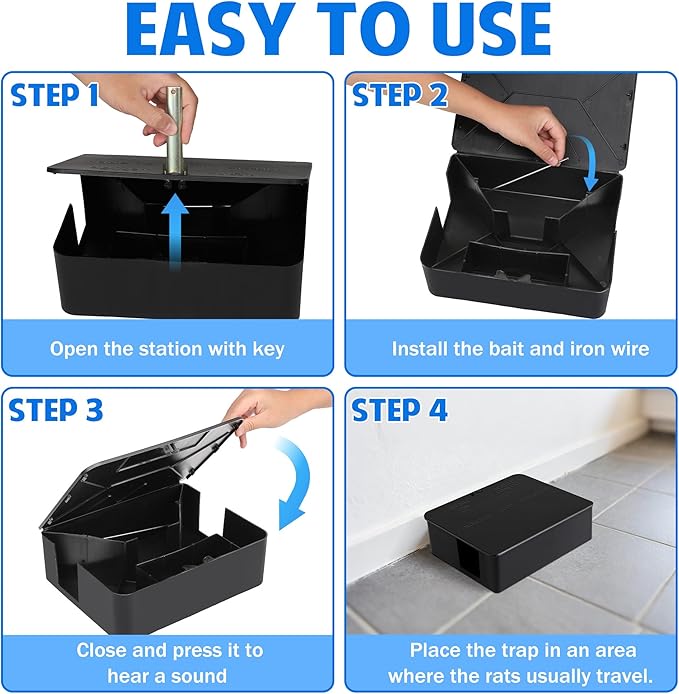 2 Pack Rat Bait Station Traps - Reusable Rodent Stations for Indoor Outdoor Garden Warehouse Garage Weather‑Resistant Mouse Station Box to Fix Bait Block Keeps Rats Away Pets Safe Dual-Entry Tunnel