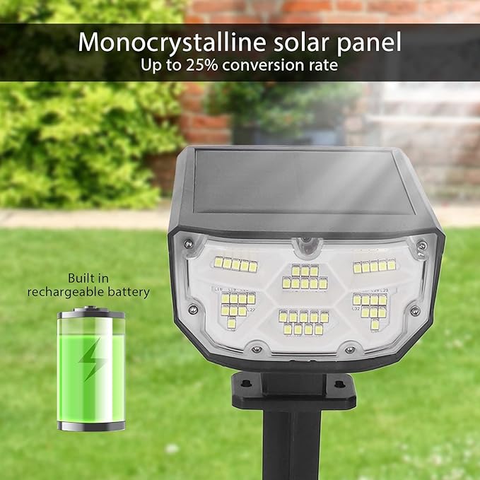 Topyond IPX7 Waterproof Solar Landscape Spot Light with 4 Brightness Settings for Outdoor Patio