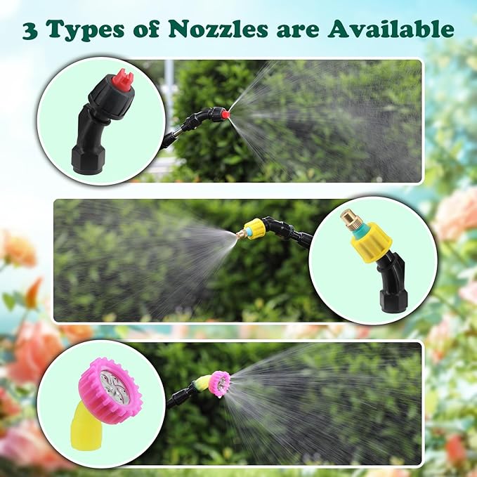 Battery Powered Sprayer 2 Gallon Powerful Electric Garden Sprayer with 3 Mist Nozzles USB Rechargeable Handle Retractable Wand and Adjustable Shoulder Strap for Irrigation Weeding(Green)