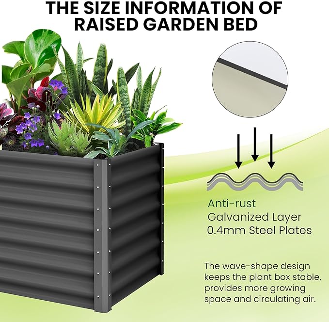 CABIHOME 2-Packs Raised Garden Bed 6x3x2 ft Metal Raised Garden Beds Outdoor Rectangular Planter Box for Planting Plants Vegetables and Flower Dark Grey