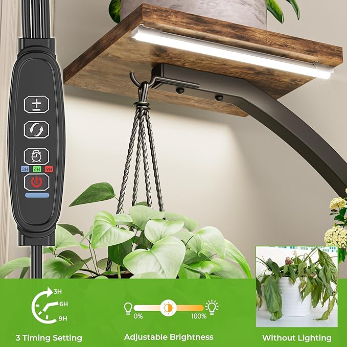 Elbourn Plant Stand Indoor with Grow Lights - 60 Tall Metal Plant Shelf for Multiple Plants 8 Tiered Corner Plant Stands for Indoor Plants X - Shaped Decorative Rack for Home Living Room &amp Pat