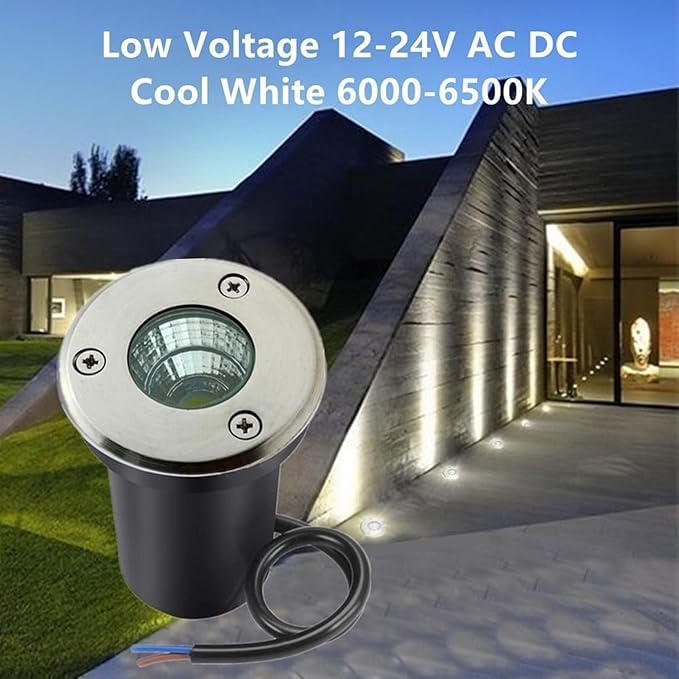 6PCS 3W IP67 Waterproof LED Landscape Lights - Stainless Steel Recessed Spotlights Low Voltage 12V Mini Well Lights