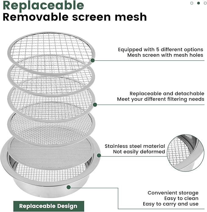 Soil Sifter Soil Sieve Sifter Set Stainless SteelGarden Sieve Set with 5 Interchangeable Mesh 1/3/6/9/12mm with Soil Scoops Gardening Tool Sifting Screen for Dirt Sand Rock Filtration Compost