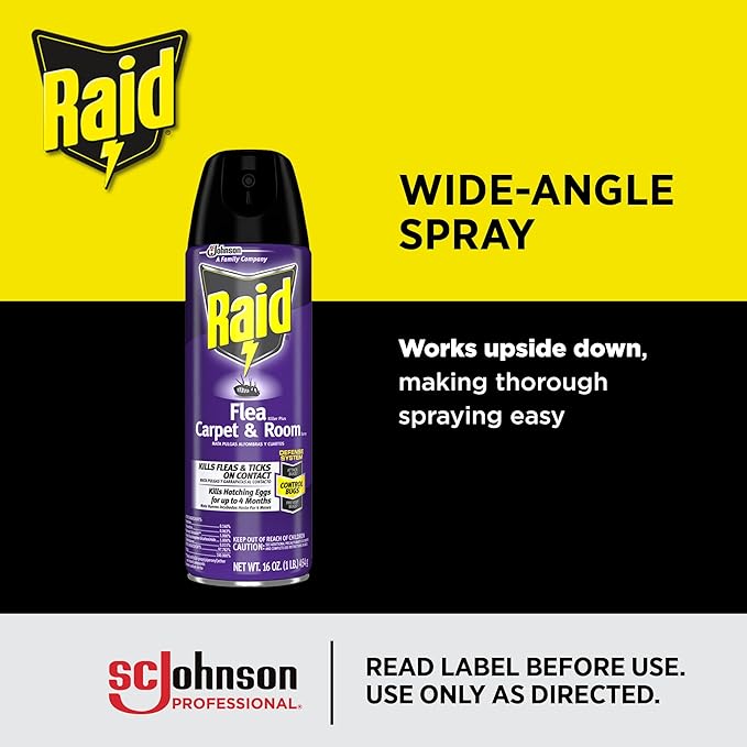 SC Johnson Professional Raid Flea Killer Plus Carpet &amp Room Spray Insecticide Aerosol Spray 16 oz 12 Count