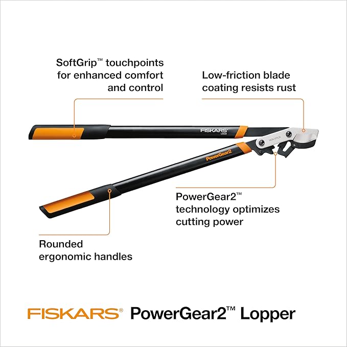 Fiskars 32-Inch Loppers for Tree Trimming Heavy Duty Low-Friction Sharp Steel Blade Branch Cutter up to 2-Inch Diameter Cut Capacity PowerGear2 Technology that Multiplies Power for Less Effort