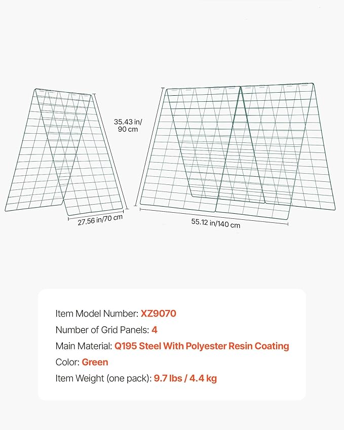 VEVOR Cucumber Trellis 35 x 55 Foldable A-Frame Garden Trellises for Raised Bed 4 Panels Metal Rustproof Outdoor Climbing Plant Support with Gloves for Vine Peas Beans Tomato Flowers
