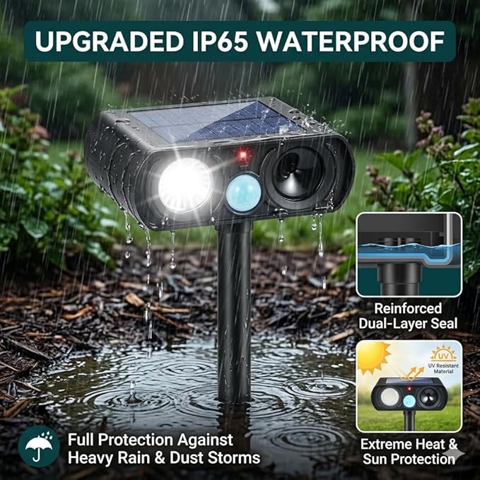 4Pack Feral Cat Repellent Outdoor Solar Ultrasonic Animal Repellent with Motion Detection and Flash LightStray Cat Deterrent Outdoor Keep Squirrel Raccoon Rabbit Away from Yard Garden Lawn