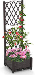 Giantex Raised Garden Bed with Trellis Garden Planter for Vine Climbing Plant Vegetable Herb Flower Outdoor Standing Garden Bed with Drainage Hole for Yard Balcony Entryway 16x16x 48