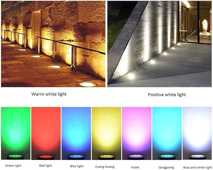 3W RGB Outdoor Recessed Spotlight - IP65 Waterproof LED Buried Light for Garden Landscape Pathway (Blue 3W-24V &amp White 3W)