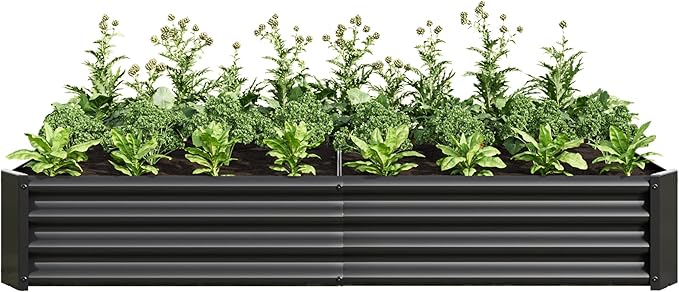 Modern Raised Garden Bed Outdoor 6×3×1ft Metal Raised Rectangle Planter Beds for Plants Vegetables and Flowers - Black