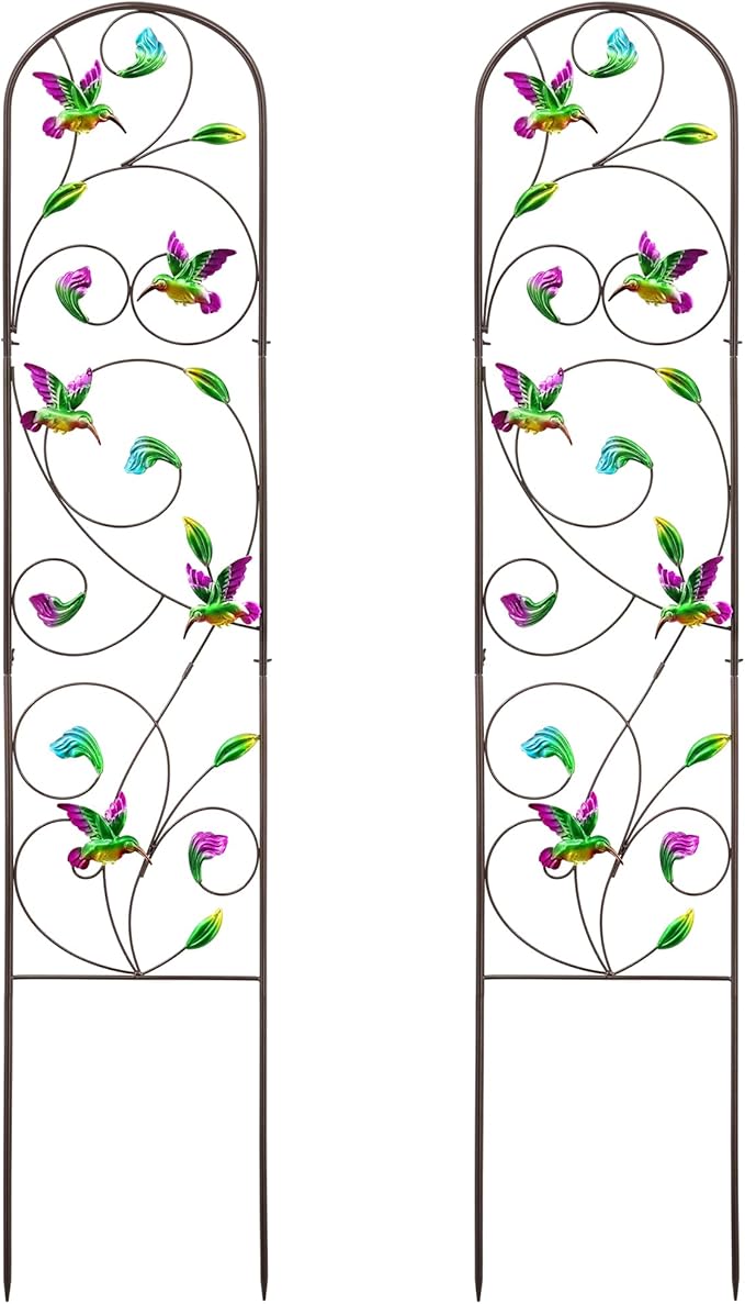 Set of 2 Hummingbird Metal Garden Trellis for Climbing Plants Decorative Vegetables Flowers Vine Trellis for Outdoor Patio 60'' H x 12.5'' W Elegant Hummingbird Design