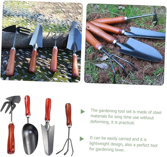 4pcs Mini Garden Tool Set Small Metal Shovel Soil Scoop Hand Trowel and Cultivator for Gardening Supplies and Planting