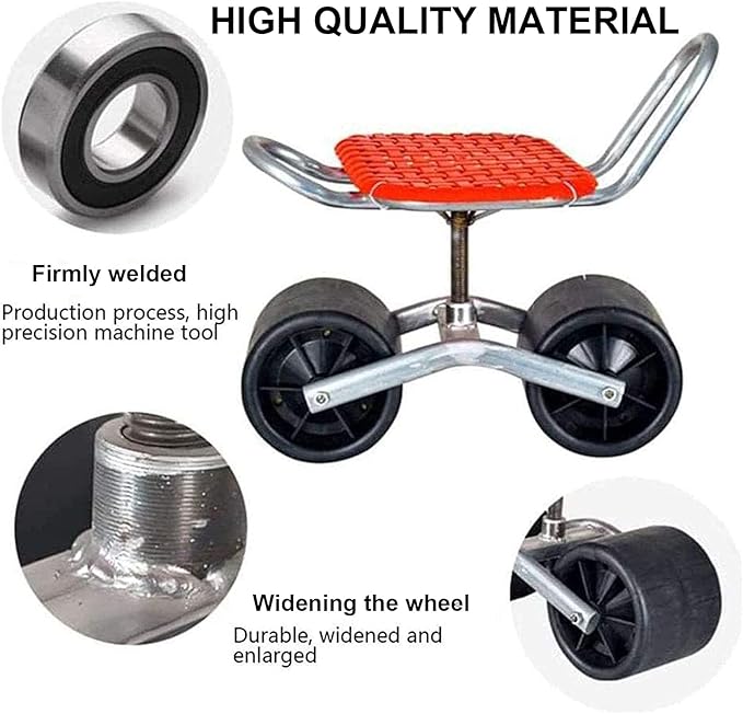 360 Degree Swivel Rolling Garden Seat Adjustable Height Garden Stool with Wheels Garden Cart with Mobile Backrest Garden Scooter for Weeding (Umbrella Stand Included Umbrella not Included)