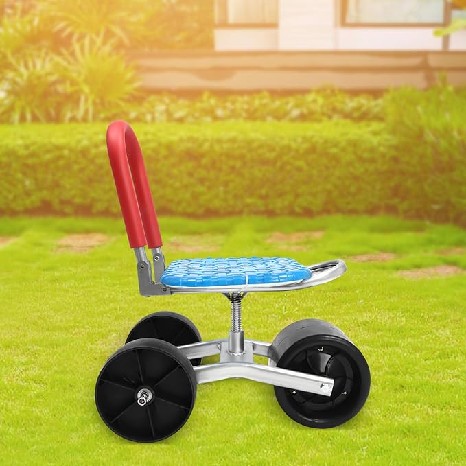 Gardening Stool with Wheels - 360° Rotating Adjustable Seat for Comfortable Agricultural Picking and Harvesting Supports Up to 330.69 lbs