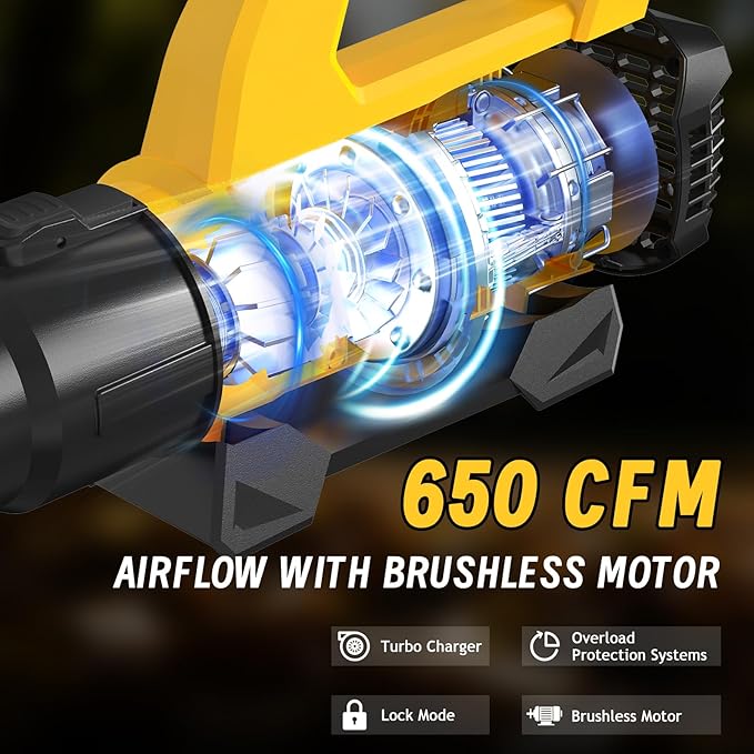 Cordless Leaf Blower Fit for Dewalt 20V 650 CFM Electric Handheld Leaf Blower with Brushless Motor Built-in Protection Variable Speed Turbo Mode for Driveway Lawn Care Yard Snow(Tool ONLY)