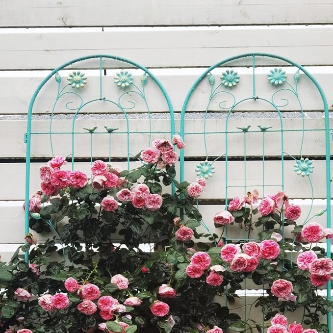 Sturdy Metal Garden Trellis for Climbing Plants – Rust-Resistant Outdoor Plant Support with Decorative Lattice Design (4 Pack-Green)