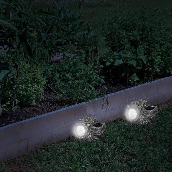 Solar Powered Stone LED Landscape Lamp Outdoor Garden Yard Solar Light Waterproof Resin Spotlights for Patio Pathway Decorative Lighting