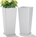Set of 2 Tall Planters 24 Large Indoor Outdoor Flower Pots with Tray Modern Tapered Planters for Porch Patio Garden Backyard(White)