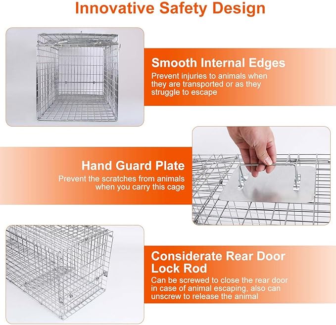 Large Live Animal Cage Trap 30.5x11.8x11Inches Humane Cat Trap for Stray Cats Heavy Duty Foldable Raccoon Traps Humane Catch &amp Release Live Traps for Gopher Opossum Skunk