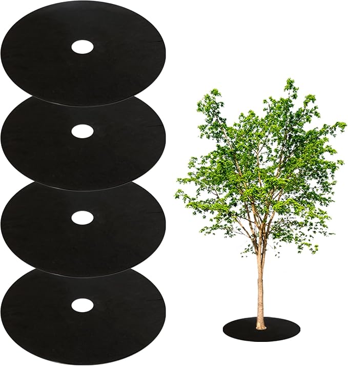 4PCS 32.2 Non Woven Tree Mulch Ring Weed Barrier Landscape Fabric Reusable Tree Mulch Ring Non Woven Landscape Fabric for Gardening Landscaping Weed Control Root Protection