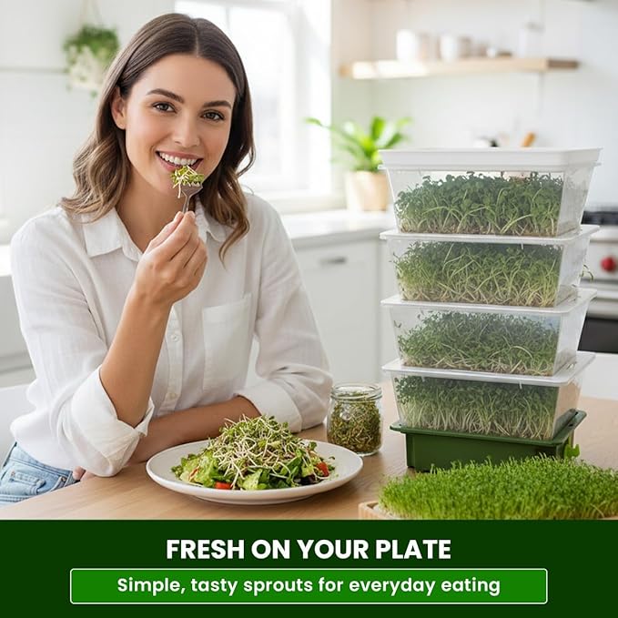 2026 Upgraded 4-Tier Stackable Seed Sprouter with Air Holes &amp Easy Sink-Draining Spout Tray – Soil-Free Sprouting System for Broccoli Alfalfa &amp Bean Sprouts.