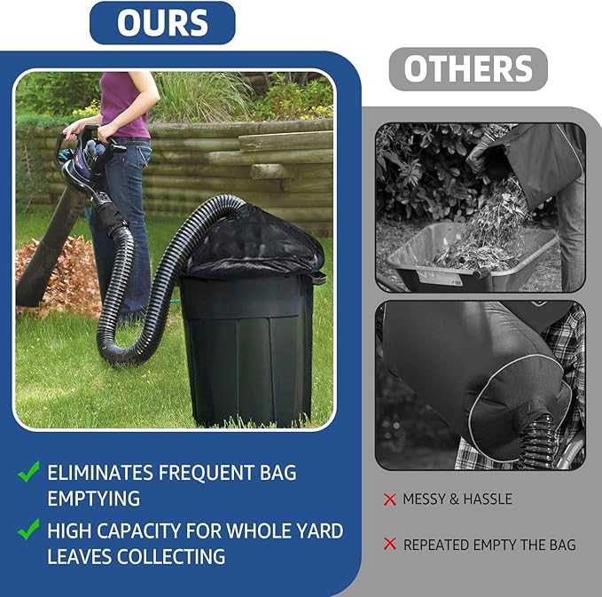 Leaf Collector Compatible with Worx Leaf Blower &amp Vacuum Includes Adjustable Adapter Fits 2.3-5 Connection Ports 2-8FT Hose and Mesh Hood