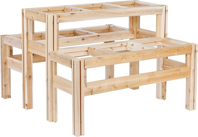 Greenes Fence Two-Tiers Nine Bucket Elevated Cedar Wood Garden Frame 43 in. x 43 in. x 30 in. - Made in USA with North American Cedar