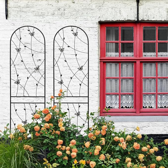 Sturdy Metal Garden Trellis for Climbing Plants – Rust-Resistant Outdoor Flower Support with Decorative Butterfly Design (2 Pack-H86'')