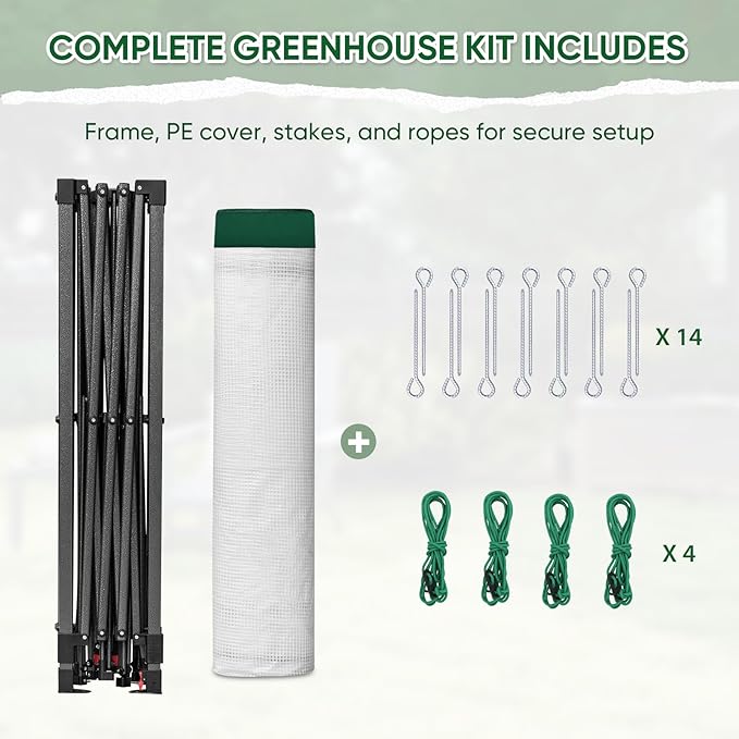 EAGLE PEAK 10x10 Portable Walk in Greenhouse with Polyester Reinforced Corners Instant Pop up Indoor Outdoor Gardening Green House Roll Up Zipper Entry Doors and Mesh Windows Green/White