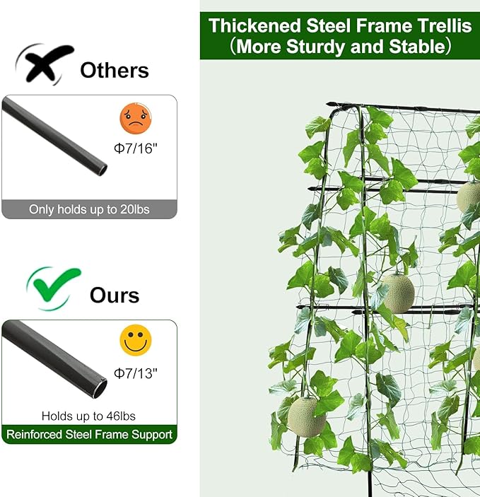 Cucumber Trellis for Raised Bed 5x5ft Metal Garden Trellis Climbing Plants Outdoor Tomato Plant Support Grape Vegetables Squash Bean Pea Cucumber Trellis with Netting Black