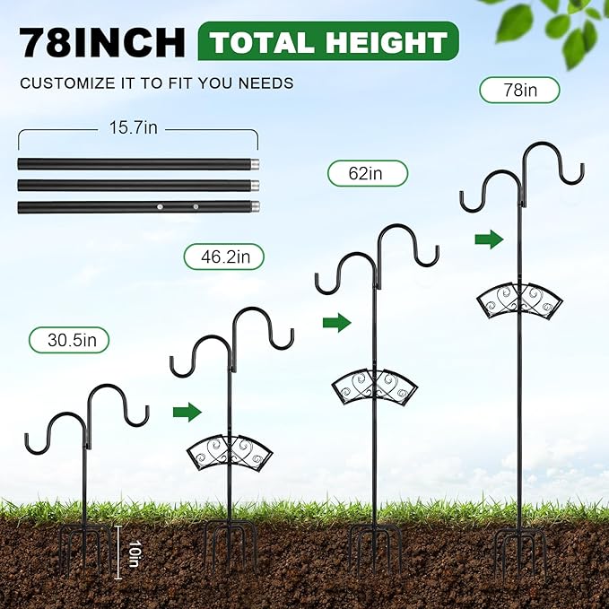 Garden Hose Holder Upgraded Heavy Duty Water Hose Holder Freestanding Hose Stand with 2 Shepherds Hooks Thickened Bird Feeder Pole Detachable Water Pipe Rack Organizer for Outside Yard Lawn