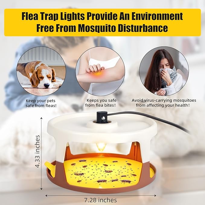 4 Pack Flea Traps for Inside Your Home Flea Light Trap for Indoor Flying Insect Control Trapper with 12 Bulbs 12 Sticky Pads Refills Bed Bug Trap for House Indoor