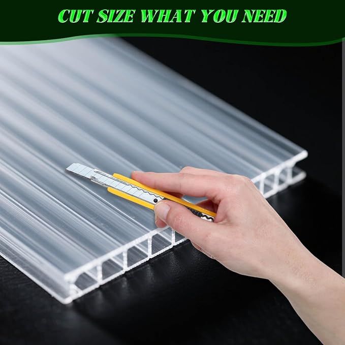 6 Pack Polycarbonate Greenhouse Panels - 4' x 2' x 0.24 Twin-Wall UV Resistant Sheets for Outdoor Garden &amp Greenhouse Covering Impact-Resistant Shatterproof and Weatherproof for Year-Round Use