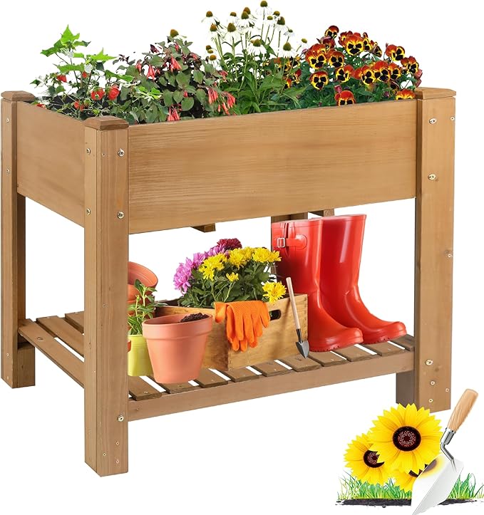 Raised Garden Beds Outdoor With Legs Wood Elevated Garden Box With L-Connection TabsStorage Shelf  Leg ReinforcementSuitable For Vegetables Flowers And Herbs Easy To Assemble 33.5X18X 30IN