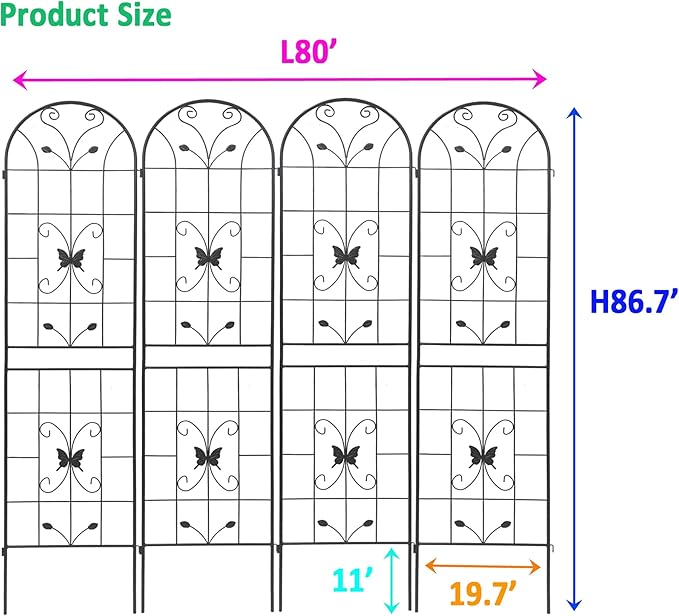 4 Pack Metal Garden Trellis 86.7 x 19.7 Rustproof Trellis for Climbing Plants Outdoor Flower Support Black