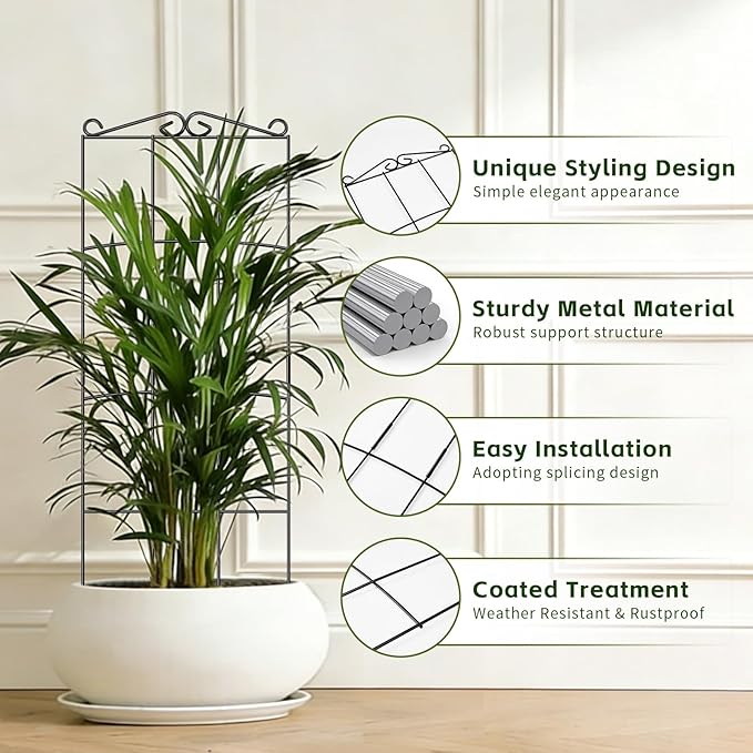 Trellis for Climbing Plants Indoor 4 Pack 31'' Metal Plant Trellis Indoor for Potted Plants Sturdy Plant Support Outdoor for Ivy Pothos Monstera Hoya Flower Vine Rectangular Shape