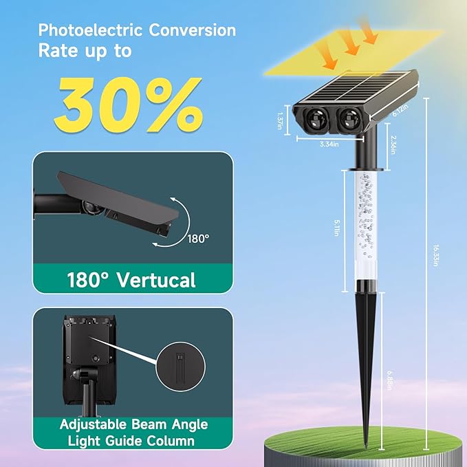 RGB Solar Spot Lights : 2 IN 1 Solar Lights Outdoor with 8 Lighting Modes &amp PC Light Guide Column for Tree Garden Yard Pathway | RGB Color Changing Landscape Lights | IP65 Waterproof | 6 Pack