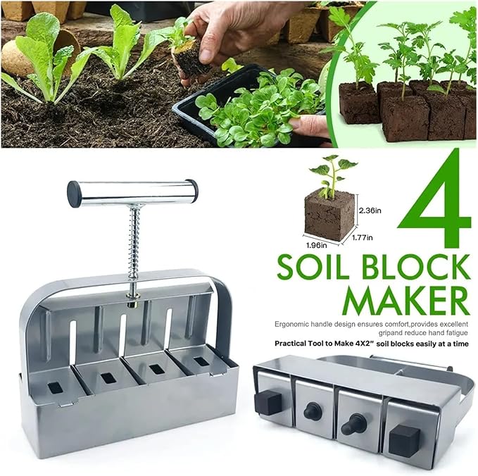 Handheld Soil Block Maker 2 Inch Manual Tool for Seedling Starter in Greenhouse and Garden Planting