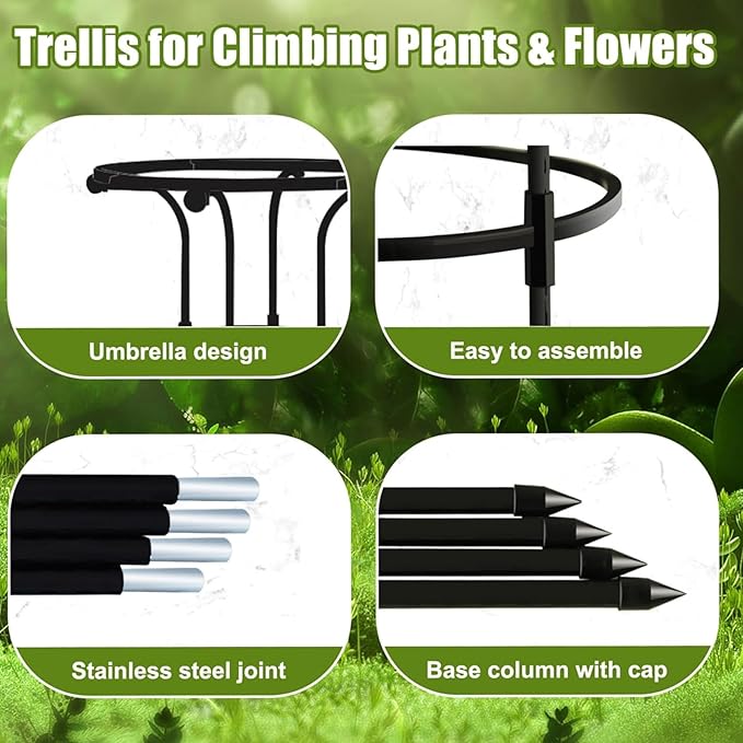 Umbrella Obelisk Garden Trellis Garden Trellis for Climbing Plants Outdoor Tall Plant Support for Climbing Vines and Flowers StandsBlack48 * 100 cm/18.8 * 39.3 in