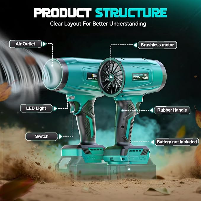 800000RPM Cordless Leaf Blower Compatible with Makita 18V (Tool Only) Brushless Motor Adjustable Speed Lightweight Portable Electric Blower for Car Patio Garden (Without Battery)