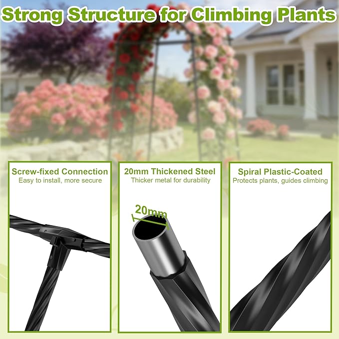 Miory Garden Arch Trellis for Climbing Plants Outdoor Cucumber Trellis for Raised Bed Steel with UV-Resistant PE Coated Plants Support Trellis (71 x 83 Inch)
