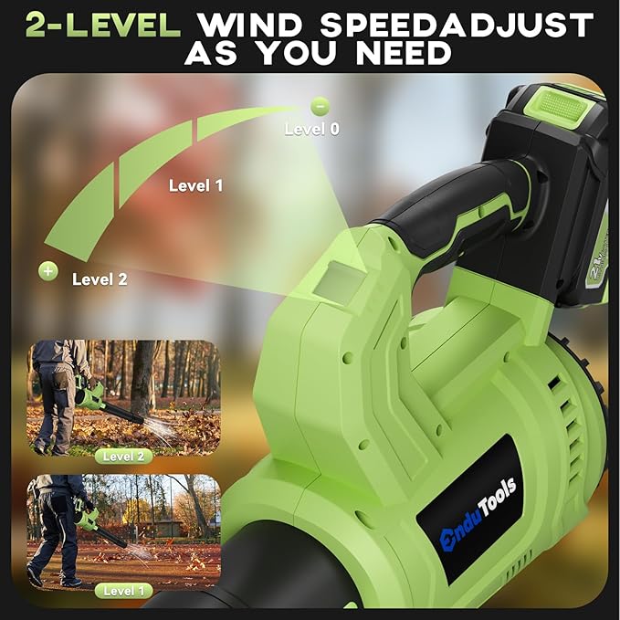 Leaf Blower Cordless - 650 CFM 150 MPH Electric Leaf Blower with 2 x 4.0Ah Batteries &amp Fast Charger 2-Speed Settings Lightweight Battery Leaf Blowers for Lawn Care Patio Dust(Green)