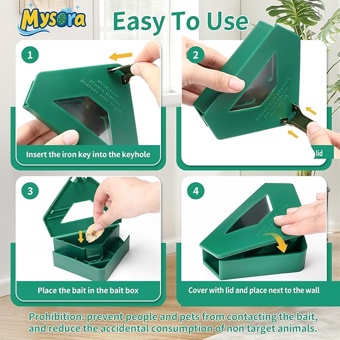 6 Pack Mouse Bait Stations with Visible Window &amp Keys Lockable Rodent Control Boxes Triangular Mice Traps Box for Indoor Outdoor Corners Garage Kitchen Bait Not Included (Green)