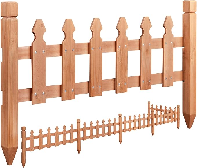 Topeakmart Wood Picket Garden Fence Edging Fencing Garden Yard Border Edging Panels Posts Flower Plants Pool Fences-177.5 in