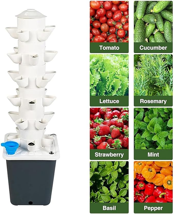 Hydroponics Tower Garden Growing System 30 Pods Indoor Gardening Vertical Garden Planter Indoor Smart Garden Kit with Pump for Gardening Lover Herbs Fruits and Vegetables White
