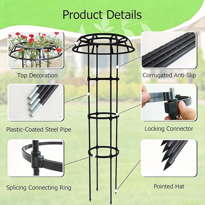 Black Metal Umbrella Garden Trellis 41.3″ 53.1″ 65.0″ Climbing Plant Support Trellise for Indoor Outdoor Flowers Vegetable Fruits Vines(105cm/41.3″)