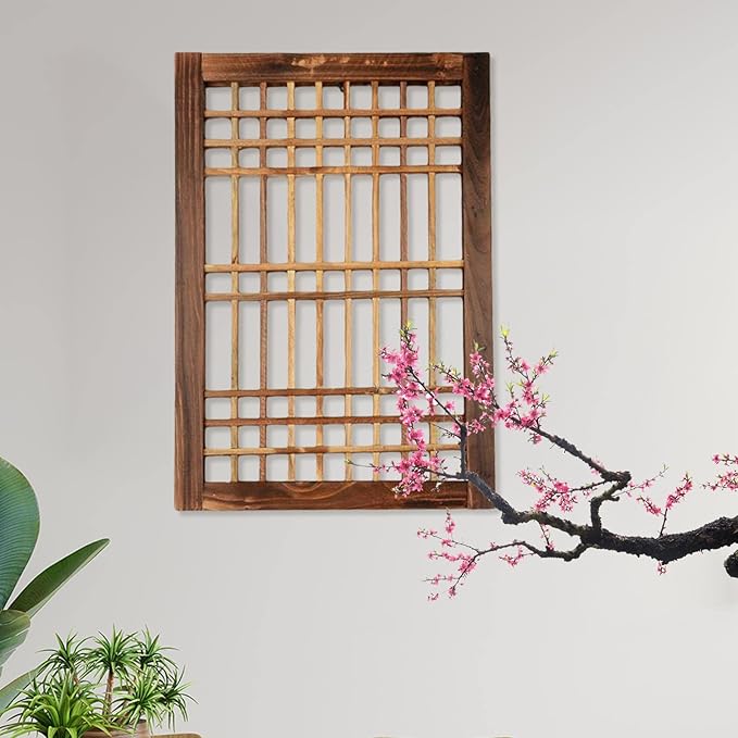 Window Frame Wooden Window Pane Wall Art Garden Trellis Lattice Deck Rustic Wood Material Lightweight Hanging Easy Maintenance Suitable for Farmhouse 52cmx36cm